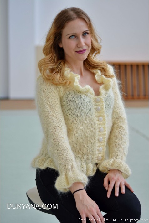Ruffled cropped mohair cardigan in ivory/CA72